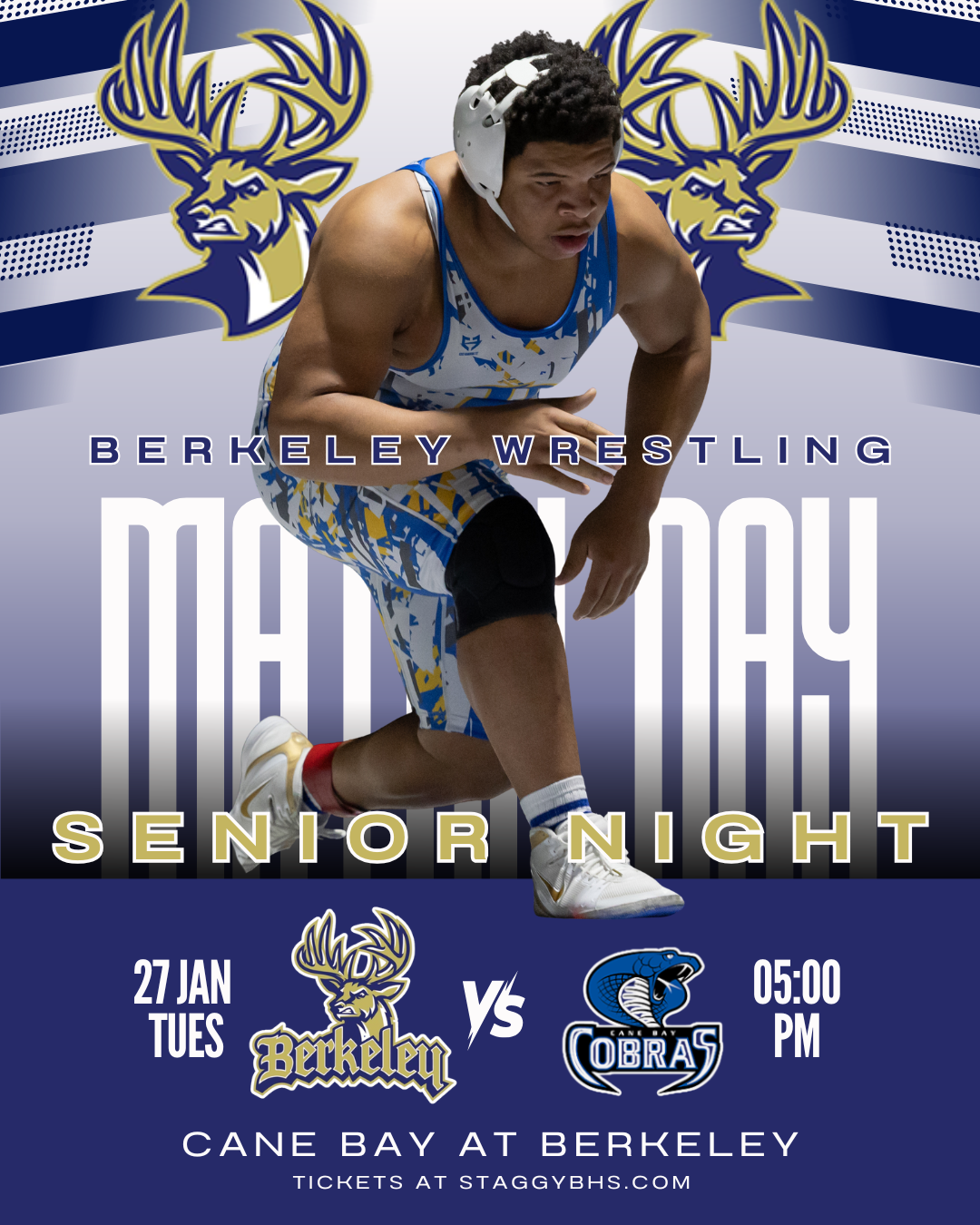 Stags wrestling defends home mat against Cane Bay on Senior Night.